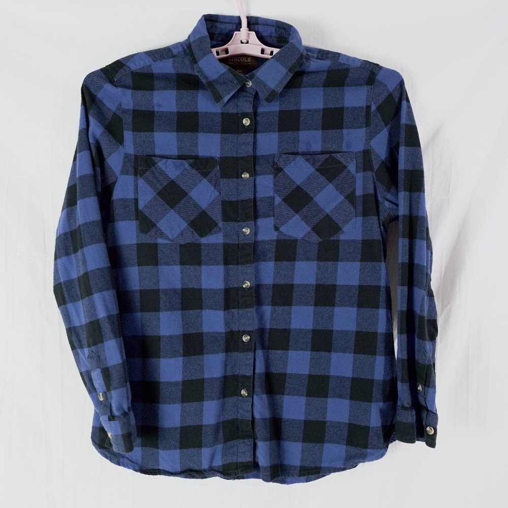Lincoln Outfitters Mens 2XL Blue & Black Check Button Down Flannel Shirt